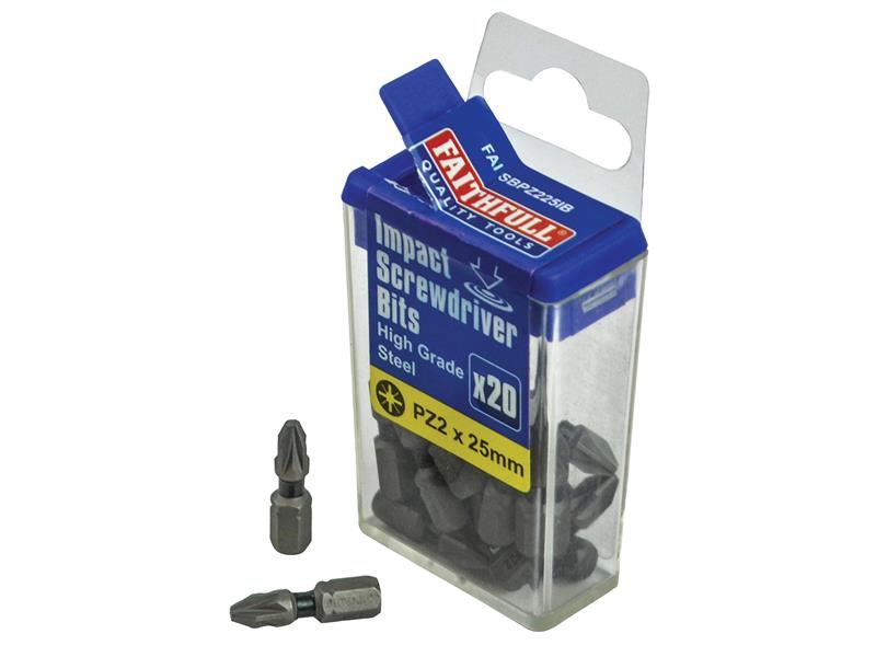 Faithfull Bater PZ2 x 25mm para Berbequins de Impacto, Pacote de 20