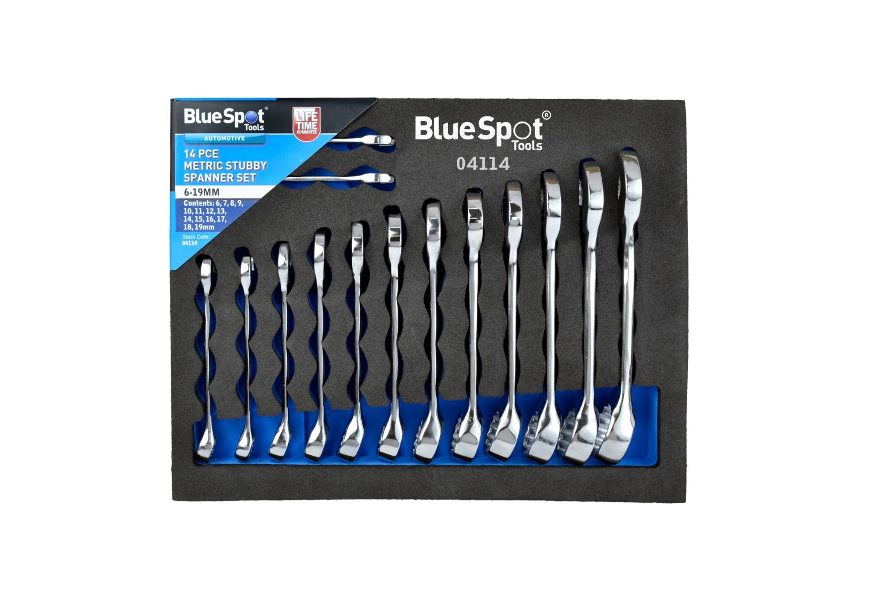 Blue Spot Tools - Tacar Spúnnaí Giortaigh Meticiúil 14-Piosa i Mása EVA (6-19mm