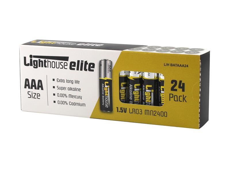 Lighthouse - Cadhnraí Alcaileach AAA LR03, 1120mAh (Pac 24)
