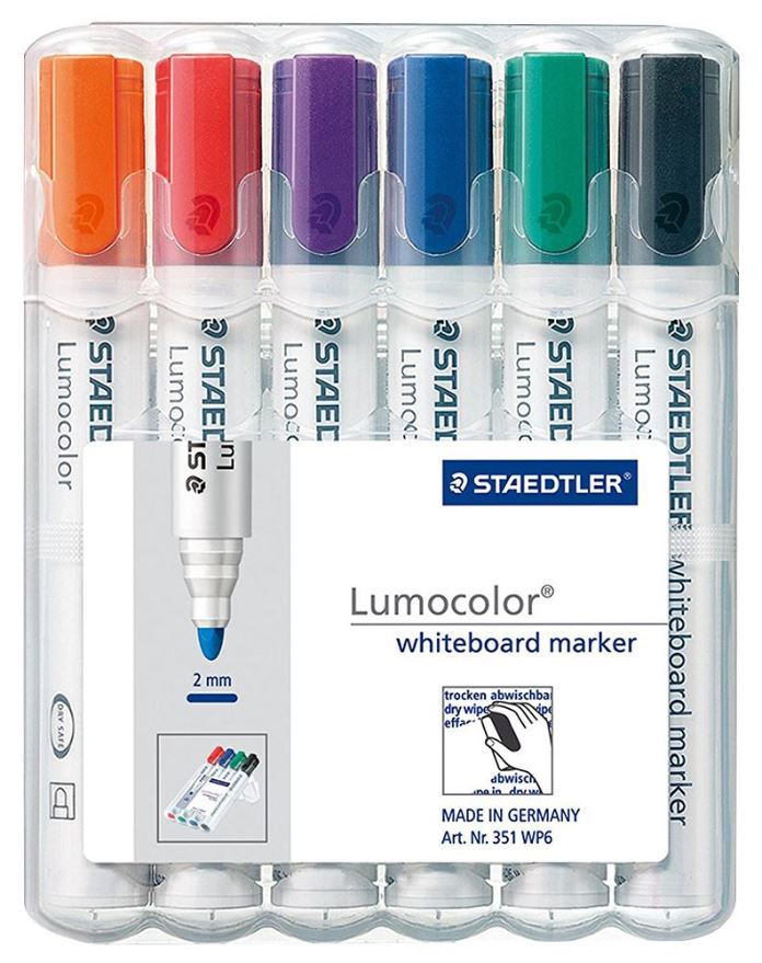 STAEDTLER 루모칼라 화이트보드 마커, 2mm 불렛 팁, 6색 세트