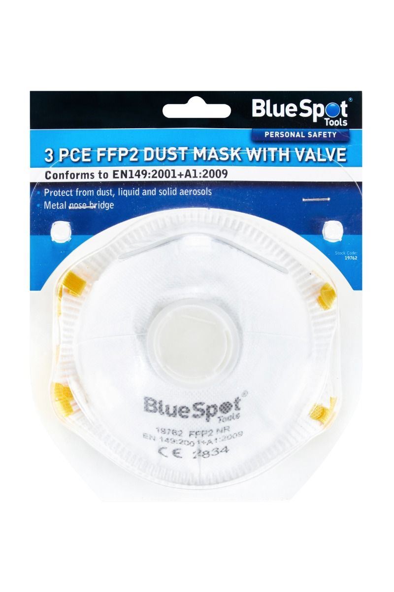 Blue Spot Tools Mascarilla FFP2 con Válvula, Pack de 3
