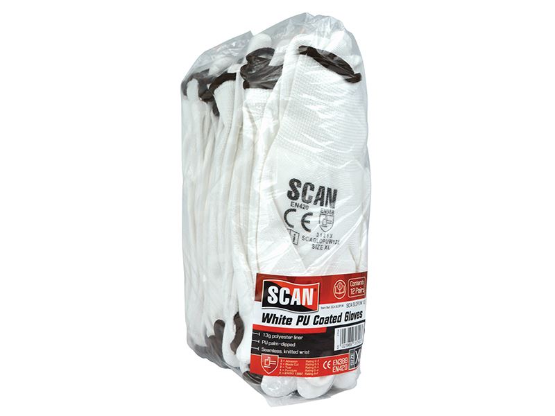 Scan 白色聚氨酯塗層手套 XL (尺碼10) (12對裝)