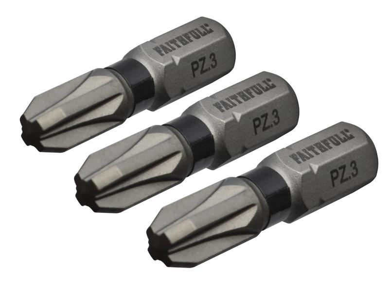 Faithfull - Embouts de tournevis impact PZ3 25mm (Lot de 3)