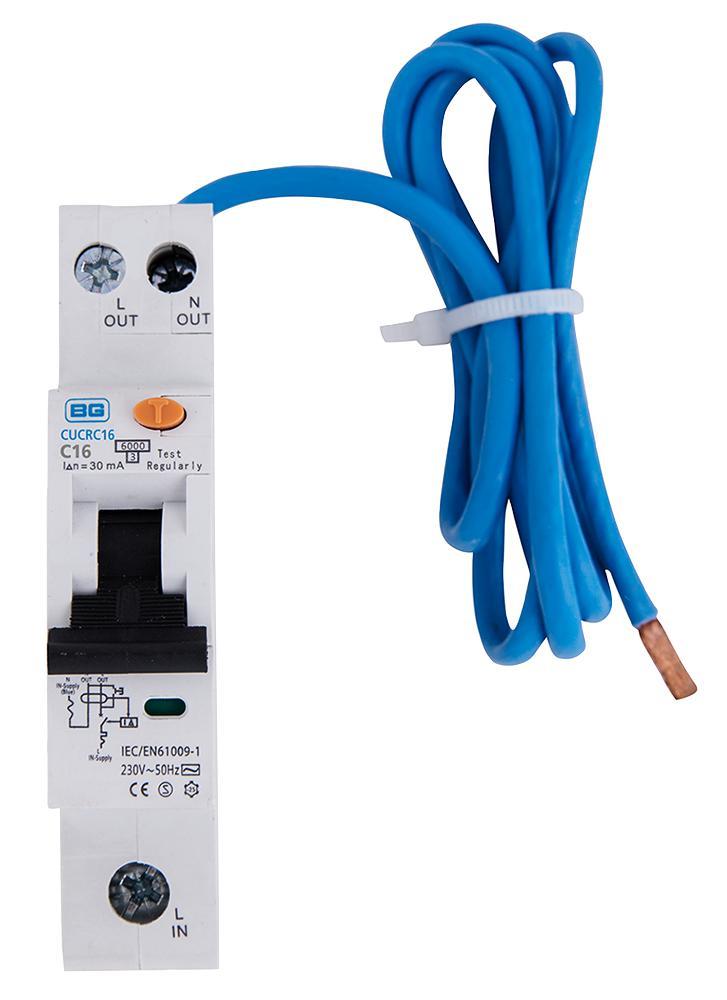 Interruptor RCBO Monopolar 16A, Tipo A, 30mA, Curva C - BG Electrical