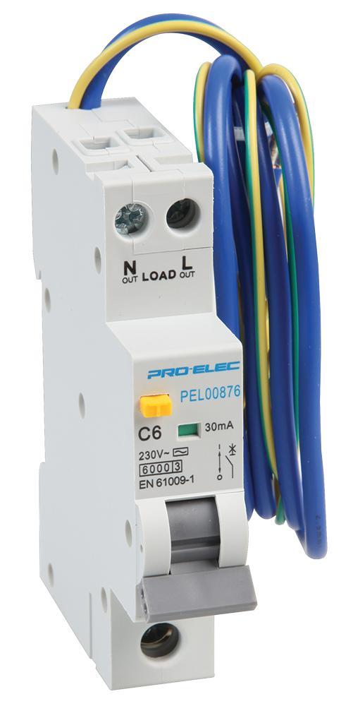 PRO ELEC RCBO Unipolar 6A, Curva C, 30mA