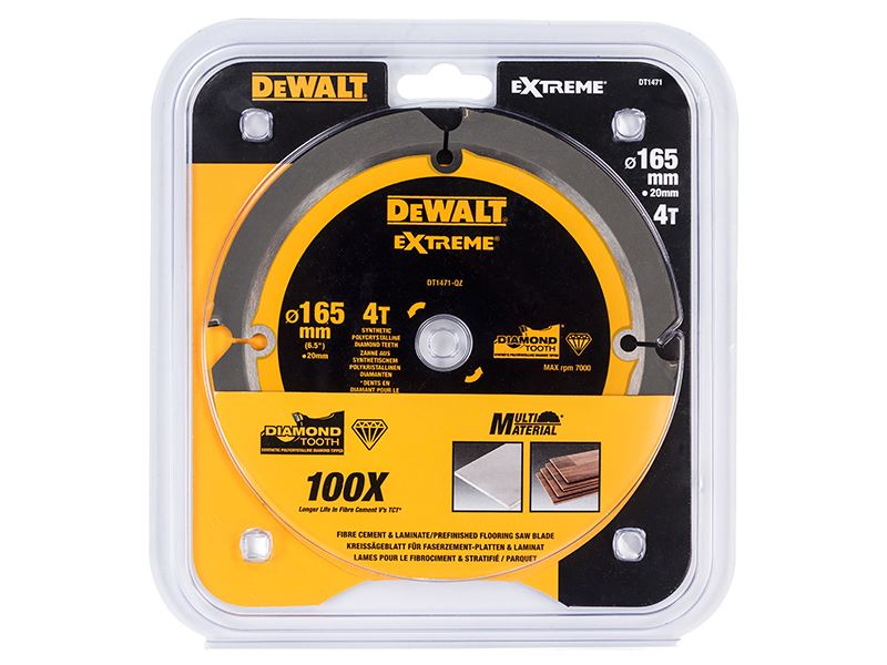 DeWalt 極薄PCDファイバーセメント用ソーブレード 165mmx20mm 4枚刃