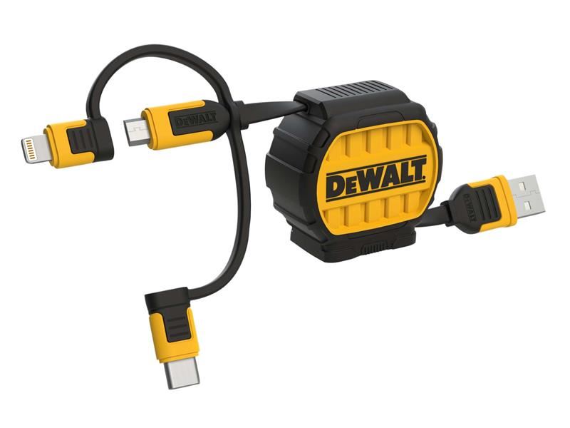 Câble rétractable 3-en-1 DEWALT (0,9 m) - USB A vers C/Lightning/Micro