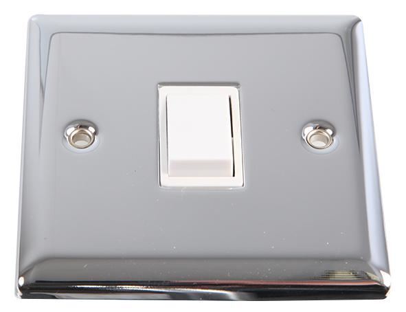 VOLEX 1 Gang 2 Way 10A Angled Edge Light Switch, Polished Chrome/White