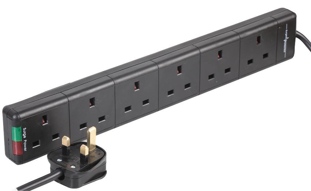PRO ELEC Sreang Sínte Lánchumhachta 6-Phort, Dubh, 2m