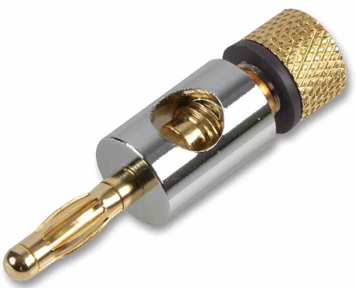 PRO SIGNAL 4mm Plug, Chrome/Gold, Cable Mount
