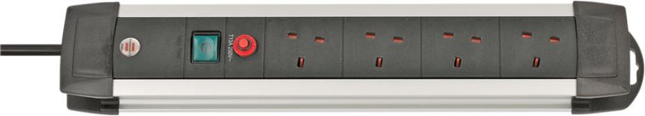 BRENNENSTUHL Premium-Alu-Line Steckdosenleiste mit USB-Ladefunktion, 4-fach, 3m