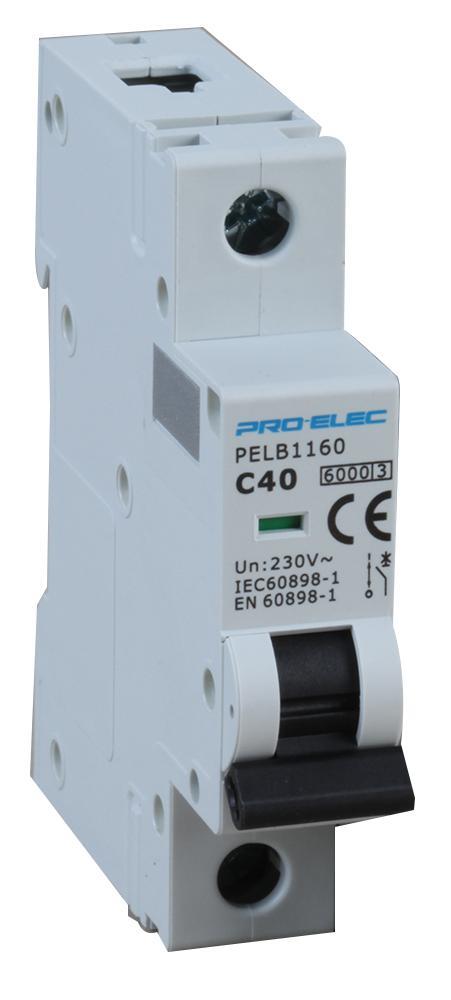 PRO ELEC 40A Μονοπολικός Αυτόματος Διακόπτης, Καμπύλη C, 6kA