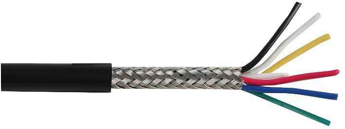 PRO ELEC 6 Core Screened Cable, 0.2mm, Black, 100m