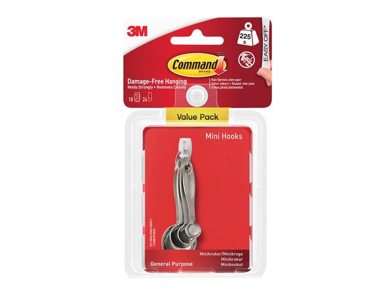 Command White Mini Hooks Value Pack - 18 Hooks, 24 Adhesive Strips