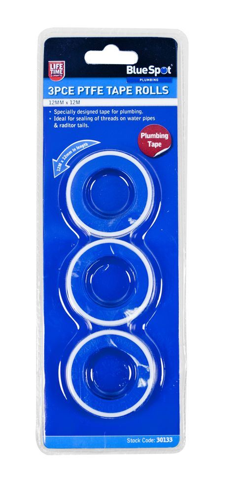 Blue Spot Tools 3-Piece PTFE Tape, 12mm x 12m