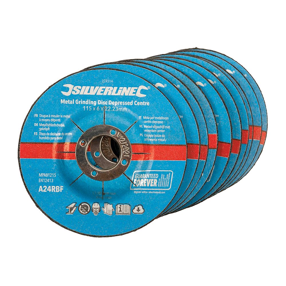 Discos de Amolar Metales Silverline 115 x 6 x 22,23mm, Pack de 10