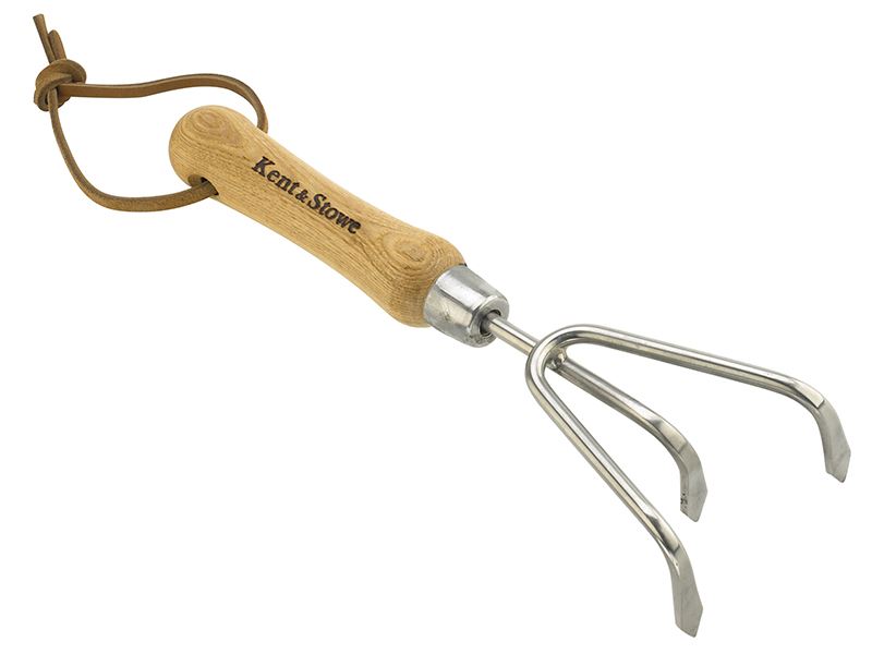 Kent & Stowe Zappa a 3 Rebbi in Acciaio Inox con Manico in Frassino FSC, 28cm