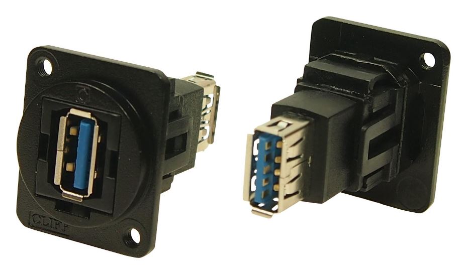 CLIFF USB 3.0 A Paneelmontage Doorvoerconnector, Zwart Metaal
