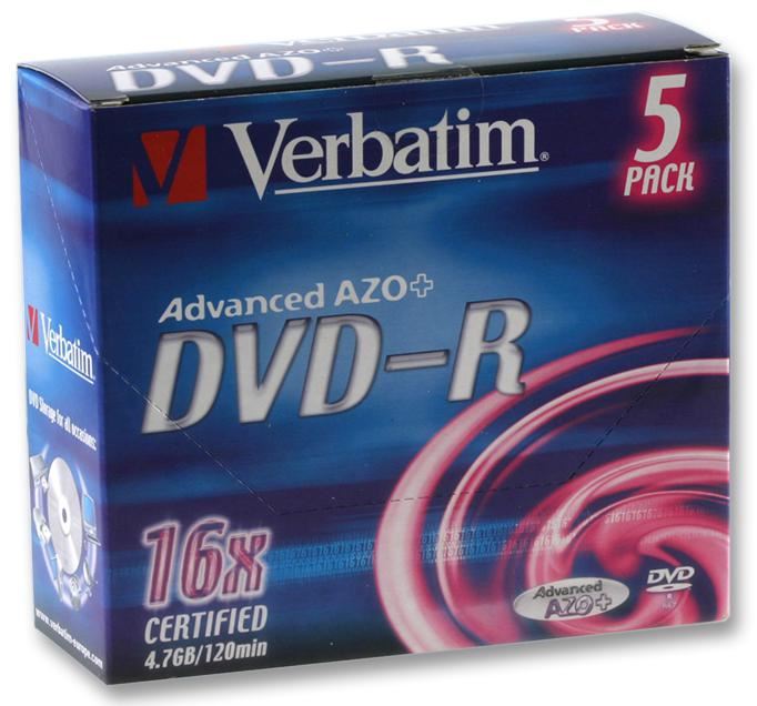 VERBATIM 16x DVD-R Blankschijven, 4.7GB, 5-Pack