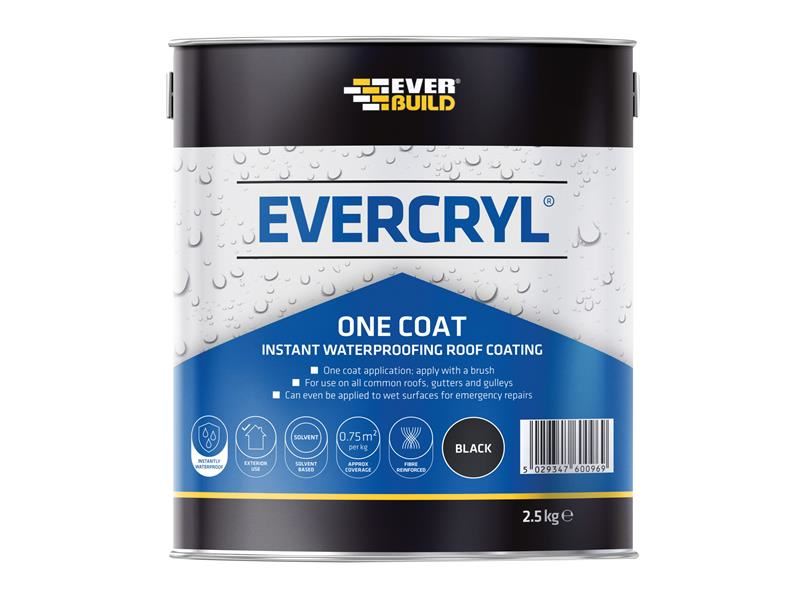 Everbuild Sika EVERCRYL One Coat Black Roof Repair Compound, 2.5kg