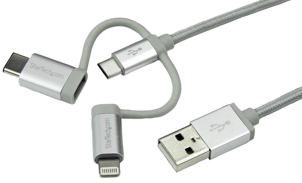 STARTECH USB 2.0 Multi-Ladekabel 3-in-1 Lightning/USB-C/Micro USB, 1m silber