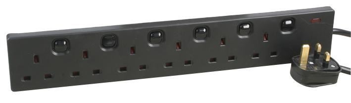 PRO ELEC Tira de Tomadas Múltiplas 6 Vias com Botões Individuais, 5m Preto