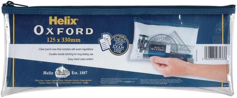 HELIX Estuche de Lápices Transparente PVC Oxford, 125x330mm