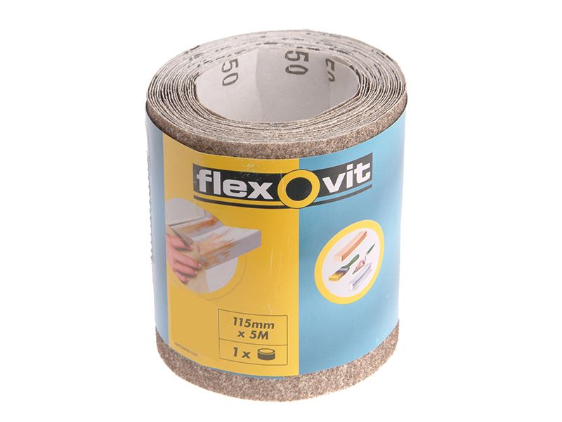 Flexovit Nastro di Cartavetro per Uso Generale, 115mm x 5m, Grana Media 120G