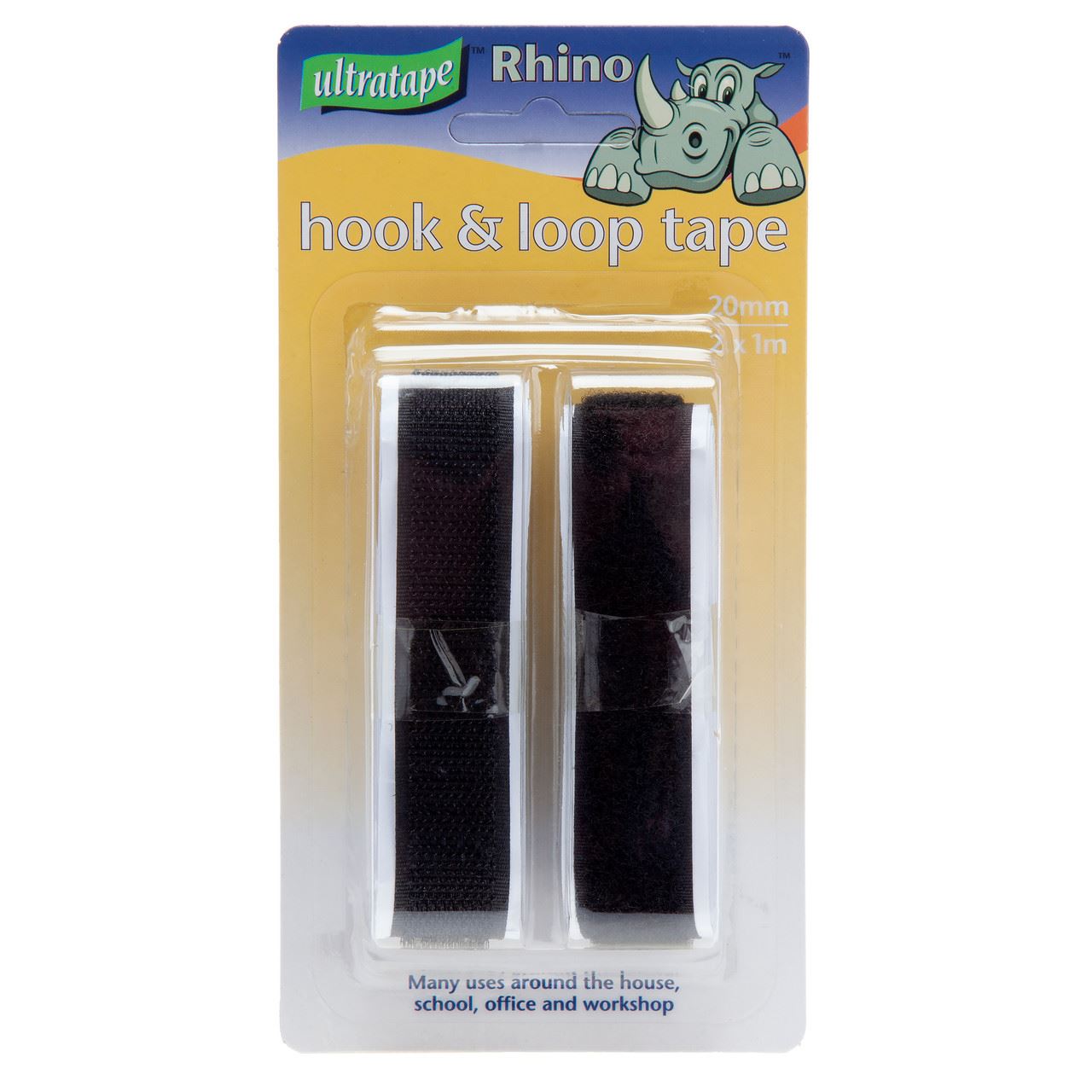 Ultratape Rhino Black Hook & Loop Tape 20mm x 1m x 2