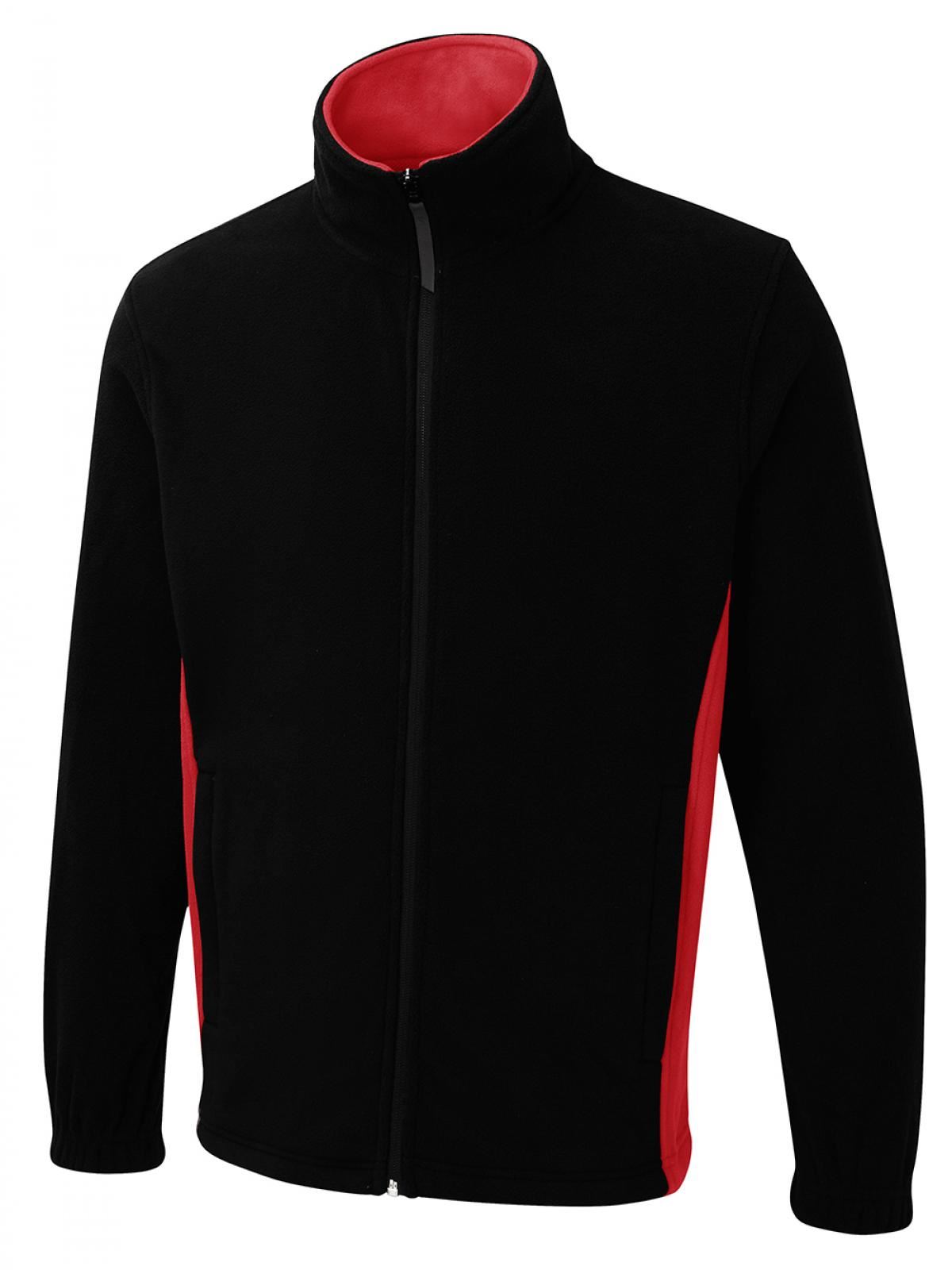 Uneek Unisex Two-Tone Zip Fleece Jacket - Black/Red, 3XL