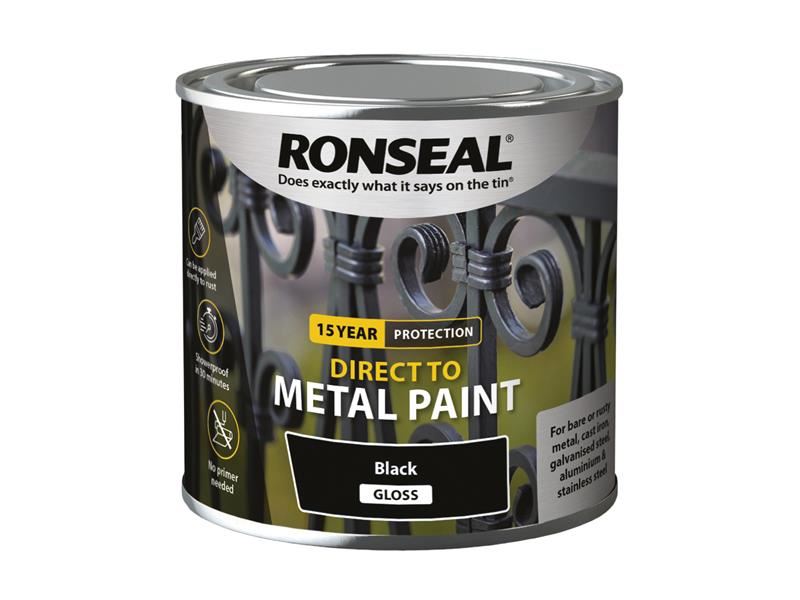 Ronseal Direct to Metal Paint, Black Gloss, 250ml