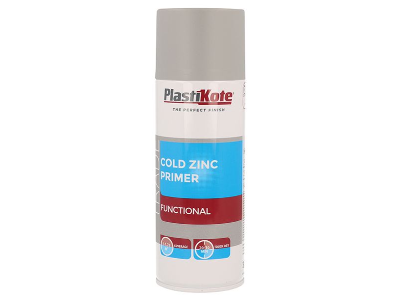 PlastiKote - Spreá Primer Sinc Fuair, 400ml, le haghaidh Cruach Galvánithe