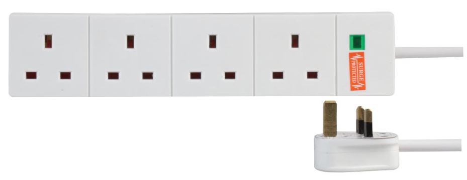 PRO ELEC Prolungatore a 4 Prese con Protezione da Sovratensioni, 5m, Bianco