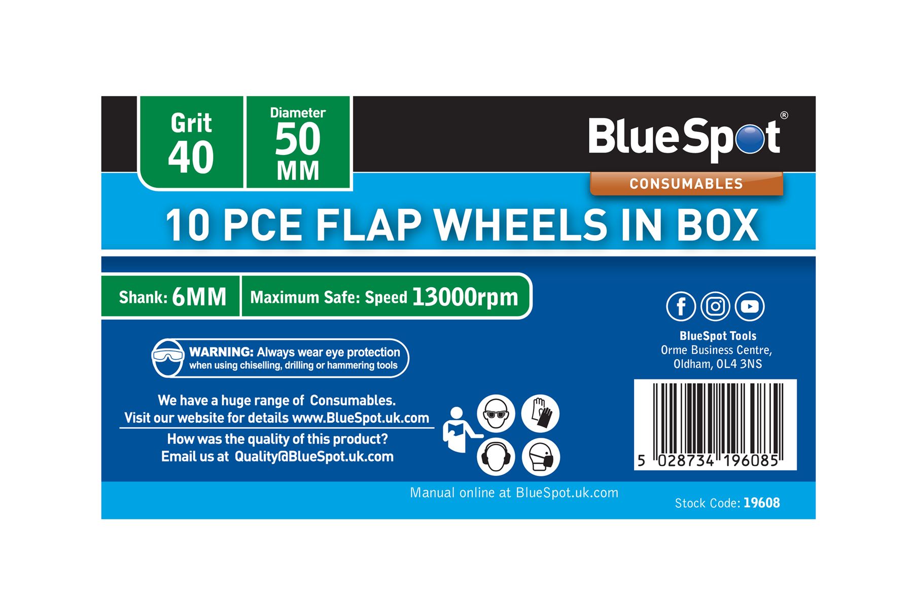 Blue Spot Tools Kit 10 Pezzi Ruote a Lamelle Grana 40, 50mm