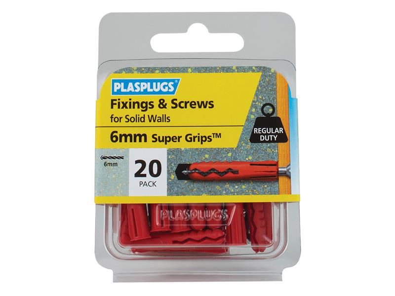 Plasplugs Buchas Super Grips para Paredes Sólidas, Vermelhas, com Parafusos, Em