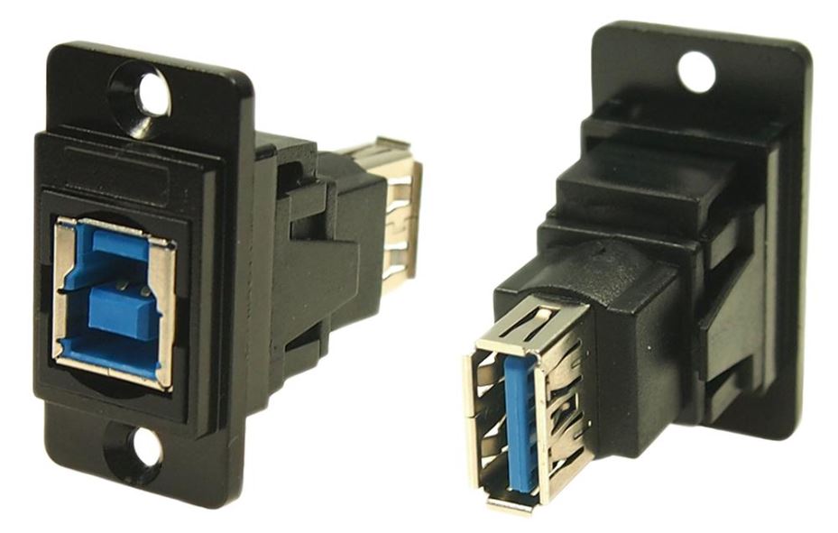 Connecteur USB 3.0 double entrée CLIFF Type B vers Type A, Noir, Métallique