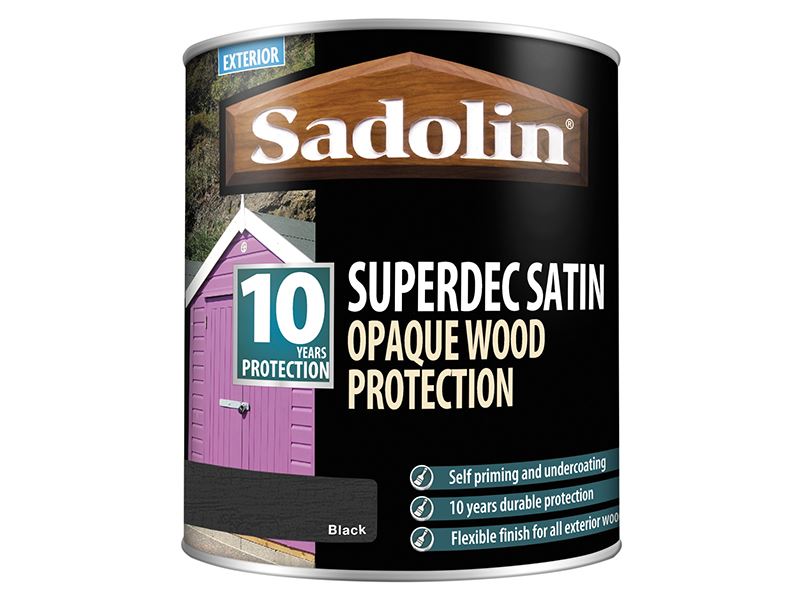 Sadolin Superdec - Cruthú Adhmad Dóchloíte Dubh Satin 1L