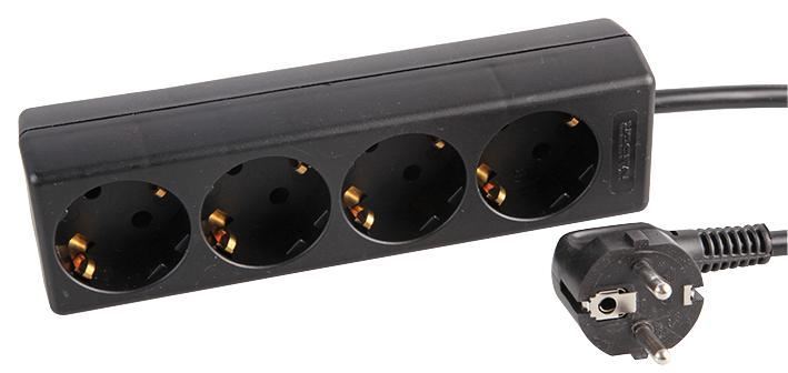 PRO ELEC 4-Gangs Schuko Verlengkabel, Zwart, 3 meter, 16A