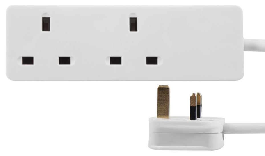 PRO ELEC Verlengsnoer 2-Gang, 0,5m, Wit, 13A