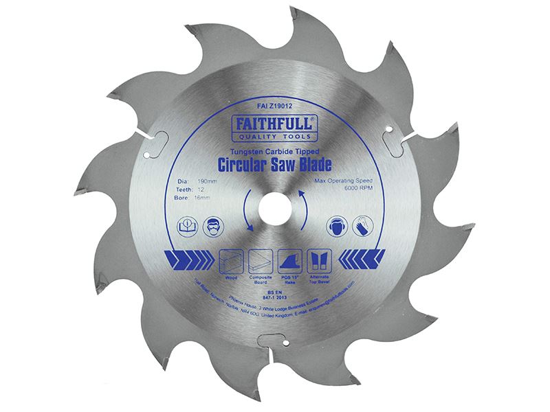 Faithfull להב מסור עגול TCT - 190 מ״מ, 12 שיניים, חיתוך מהיר
