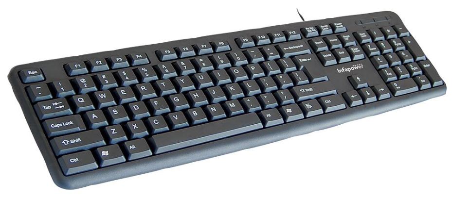 INFAPOWER Méarchlár Sreangaithe USB, Dubh, Uiscedhíonach
