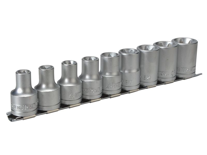 Teng 1/2in Drive M1210 External TORX Socket Clip Rail Set, 9-Piece