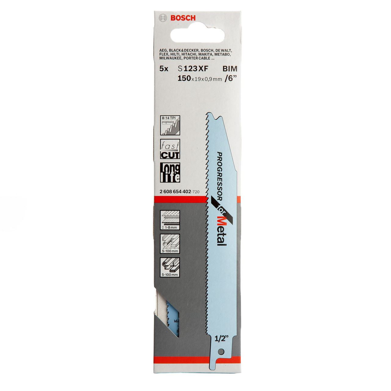 Bosch S123XF Metal Reciprocating Saw Blades, 150mm, Pack of 5