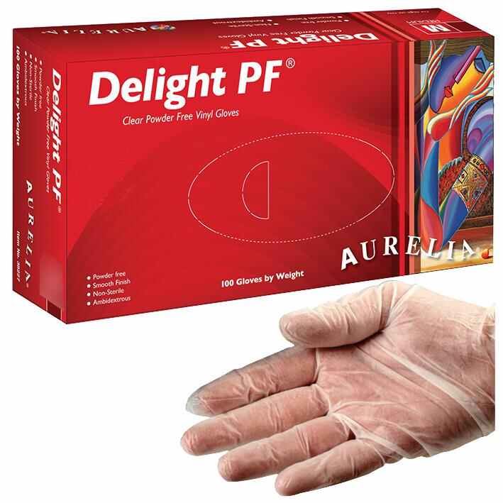 AURELIA Delight PF Gants en Vinyle Premium, Transparent, Taille L (Lot de 100)