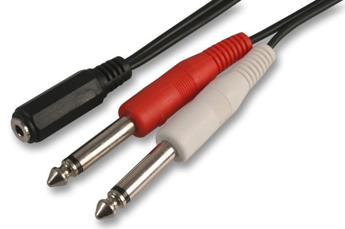 Pro Signal 3.5mm to 2x 6.35mm Stereo Jack Splitter Lead, 150mm, Black