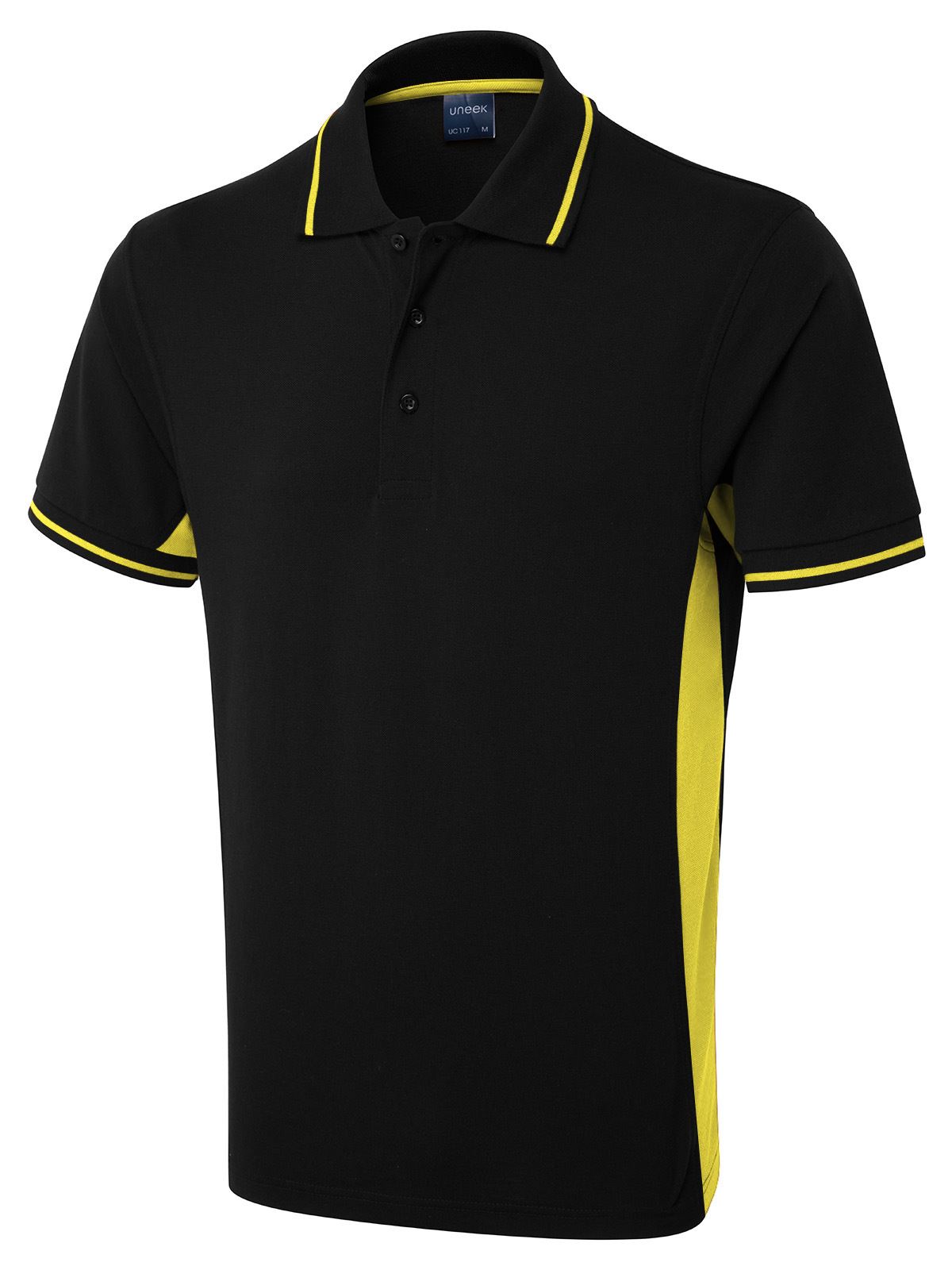 Uneek - Polo Uniseks Warna Dua Tone - Hitam/Kuning - Saiz M