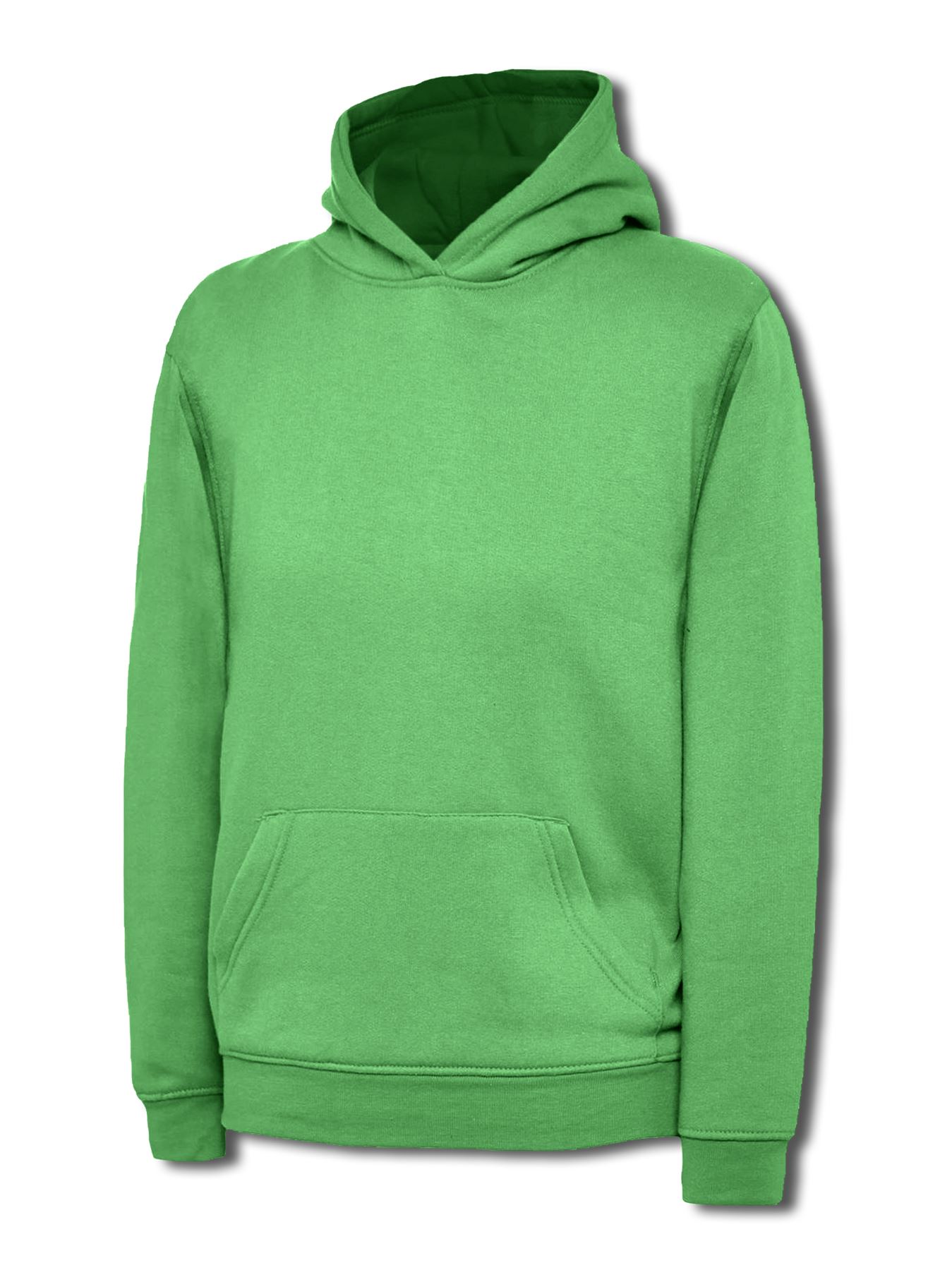Uneek Kids' Hooded Sweatshirt, 50% Polyester 50% Cotton, Kelly Green, Age 7-8