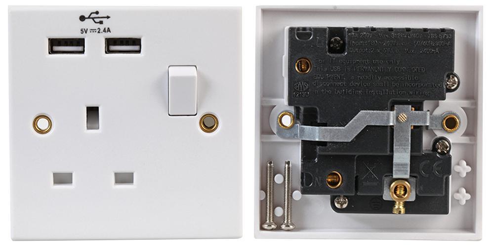 PRO ELEC - 13A 1組開關插座 配2個2.4A USB充電口