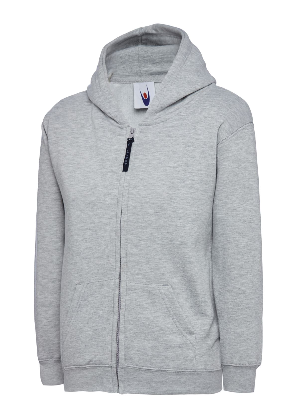 Uneek Kids' Classic Zip Hoodie, 50% Polyester 50% Cotton, Heather Grey, Age 5-6