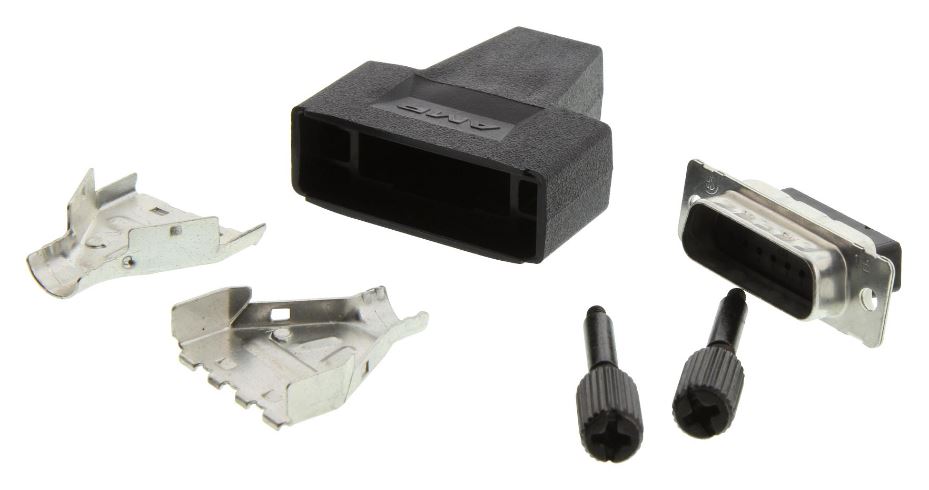 AMP TE CONNECTIVITY D-Sub Plug & Backshell, 15 Way, Black